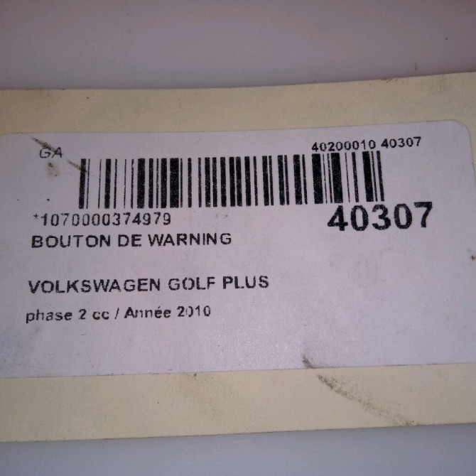 Bouton de warning occasion VOLKSWAGEN GOLF PLUS Phase 1 04-1995->04-1999 1.6 TDI 105ch 5M0953509B 4
