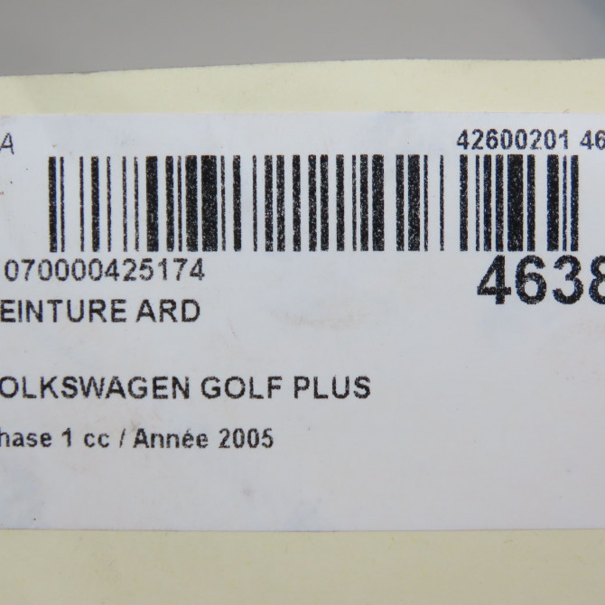 Ceinture arrière droite occasion VOLKSWAGEN GOLF PLUS Phase 1 03-2005->03-2009 1.9 TDI 105ch 5M0857806RAA 5