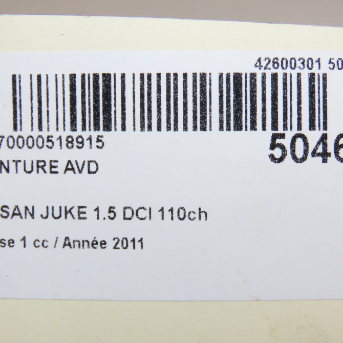 Ceinture avant droite occasion NISSAN JUKE Phase 1 09-2010->... 1.5 DCI 110ch 86884BX90A 6