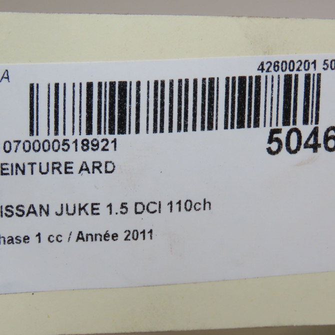 Ceinture arrière droite occasion NISSAN JUKE Phase 1 09-2010->... 1.5 DCI 110ch 888441KA2A 5