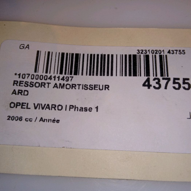 Ressort amortisseur ard occasion OPEL VIVARO I Phase 1 10-2002->08-2006 93459467 3