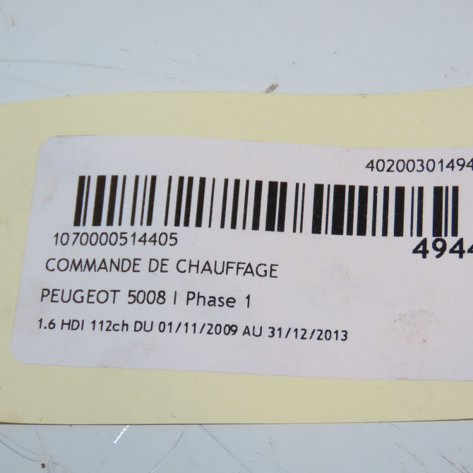 Commande de chauffage occasion PEUGEOT 5008 I Phase 1 11-2009->12-2013 1.6 HDI 112ch 6452W6 5