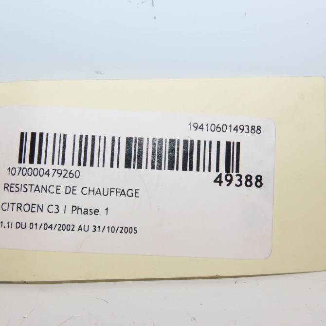 Resistance de chauffage occasion CITROEN C3 I Phase 1 04-2002->10-2005 1.1i 4
