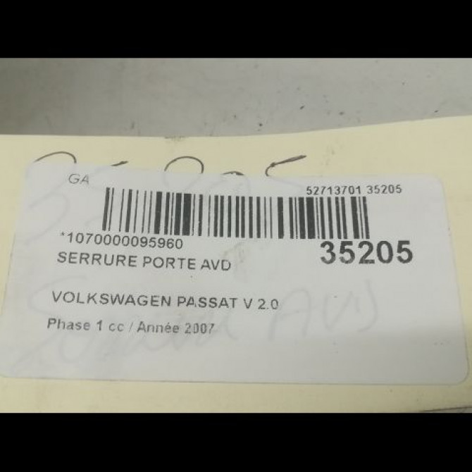 Serrure porte avd occasion VOLKSWAGEN PASSAT V Phase 1 03-2005->10-2010 2.0 TDI 140ch 3C1837016A 5