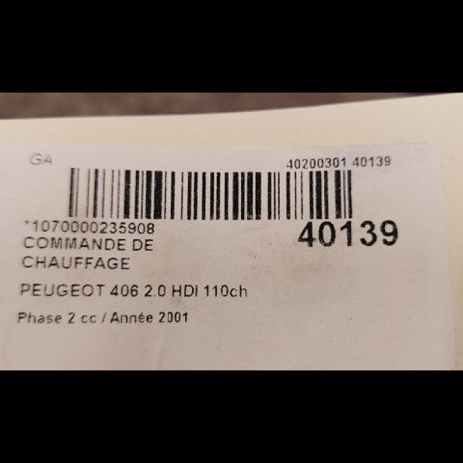 Commande de chauffage occasion PEUGEOT 406 Phase 2 04-1999->04-2004 2.0 HDI 110ch 3