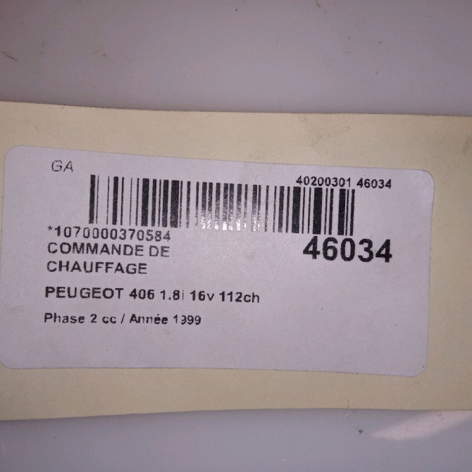 Commande de chauffage occasion PEUGEOT 406 Phase 2 04-1999->04-2004 1.8i 16v 112ch 5