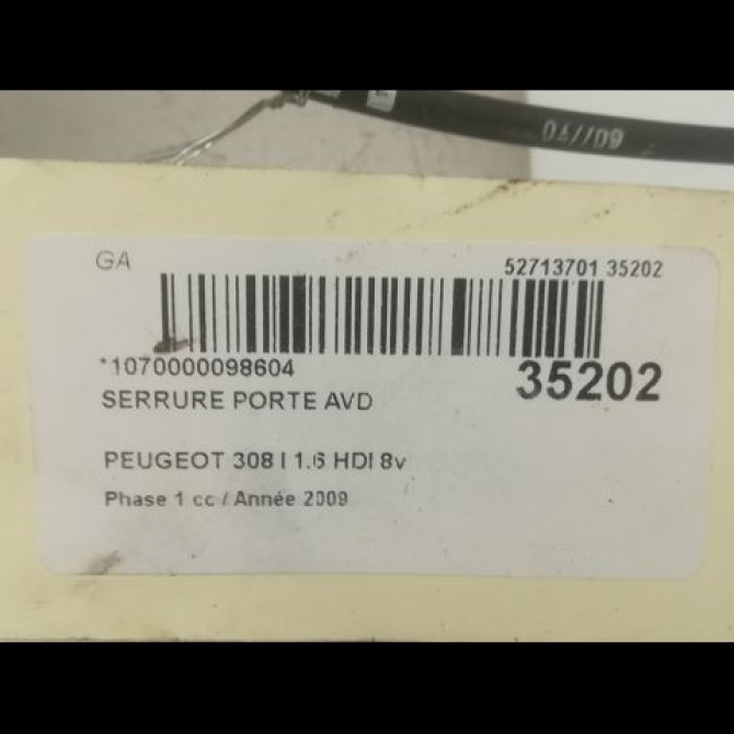Serrure porte avd occasion PEUGEOT 308 I Phase 1 09-2007->03-2011 1.6 HDI 8v 90ch 9800616580 5