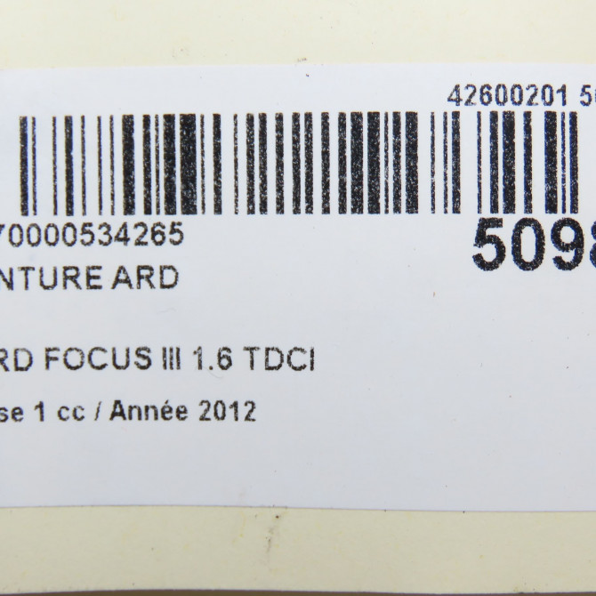 Ceinture arrière droite occasion FORD FOCUS III Phase 1 01-2011->04-2015 1.6 TDCI 115ch 1913152 5
