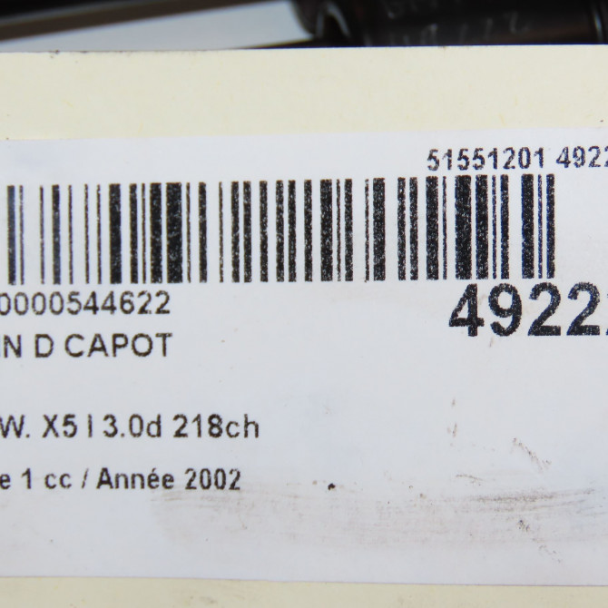 Verin d capot occasion B.M.W. X5 I Phase 1 04-2000->12-2006 3.0d 218ch 51238402551 3