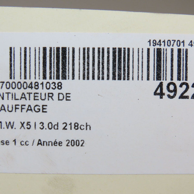 Ventilateur de chauffage occasion B.M.W. X5 I Phase 1 04-2000->12-2006 3.0d 218ch 64118385558 6