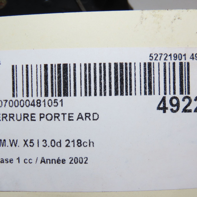 Serrure porte ard occasion B.M.W. X5 I Phase 1 04-2000->12-2006 3.0d 218ch 51228402602 6
