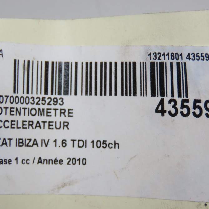 Potentiometre accelerateur occasion SEAT IBIZA IV Phase 1 05-2008->01-2012 1.6 TDI 105ch 6