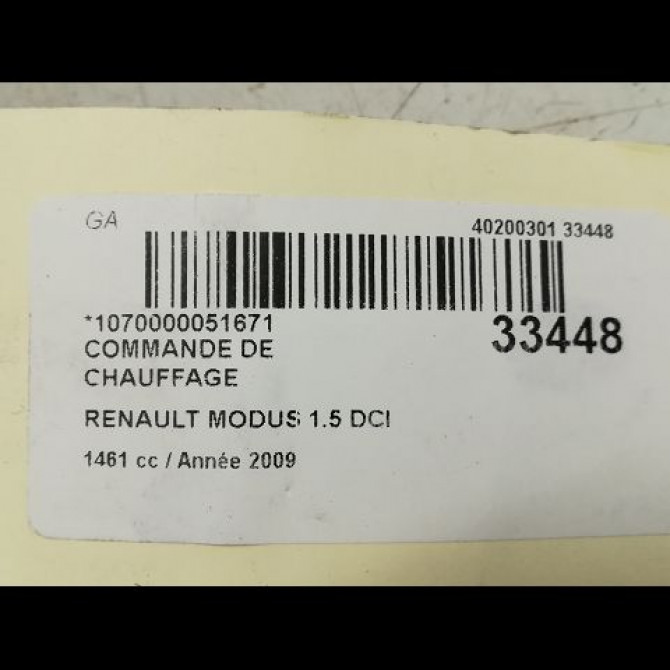 Commande de chauffage occasion RENAULT MODUS Phase 1 09-2004->12-2007 1.4i 16v 5