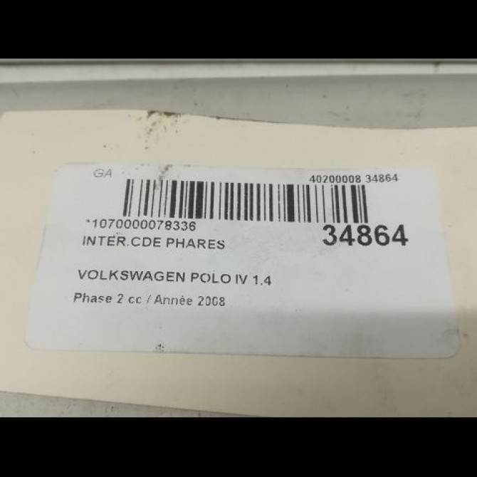 Interrupteur commande de phares occasion VOLKSWAGEN POLO IV Phase 2 05-2005->09-2009 1.4 TDI 70ch 6Q0953513G9B9 3
