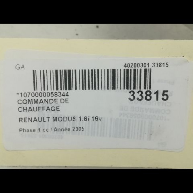 Commande de chauffage occasion RENAULT MODUS Phase 1 09-2004->12-2007 1.6i 16v 4
