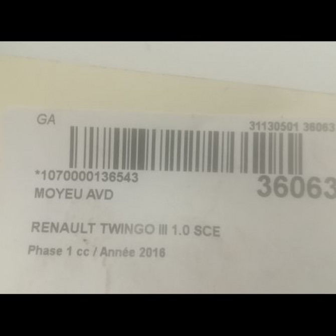 Moyeu avd occasion RENAULT TWINGO III Phase 1 06-2014->... 1.0 SCE 12v 70ch 402102481R 3