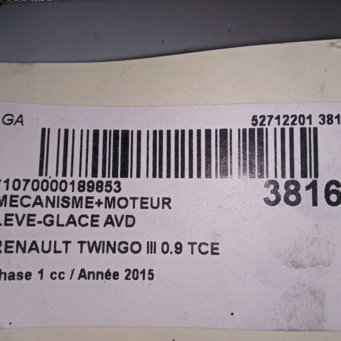 Mecanisme + moteur lève-glace avant droit occasion RENAULT TWINGO III Phase 1 06-2014->... 0.9 TCE 12v 90ch 807208353R 3
