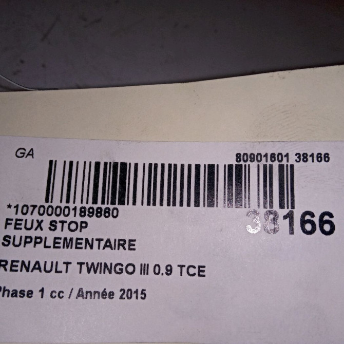 Feux stop supplementaire occasion RENAULT TWINGO III Phase 1 06-2014->... 0.9 TCE 12v 90ch 265903126R 3