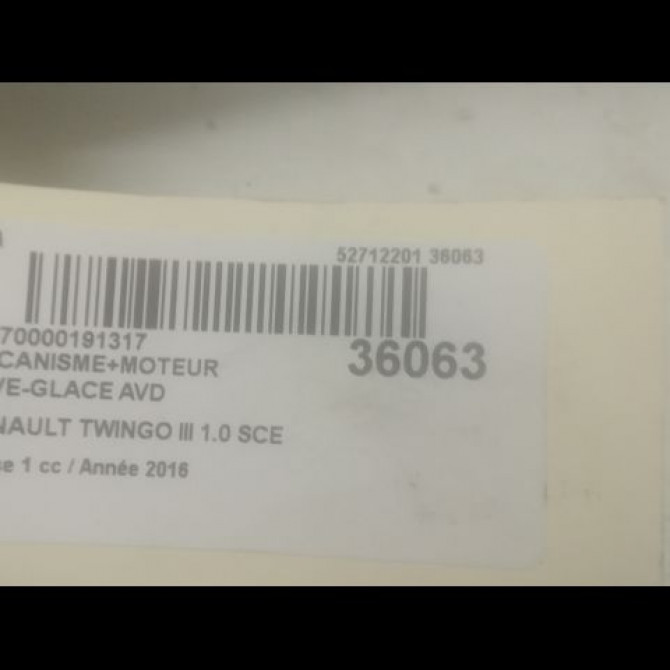 Mecanisme + moteur lève-glace avant droit occasion RENAULT TWINGO III Phase 1 06-2014->... 1.0 SCE 12v 70ch 807208353R 3