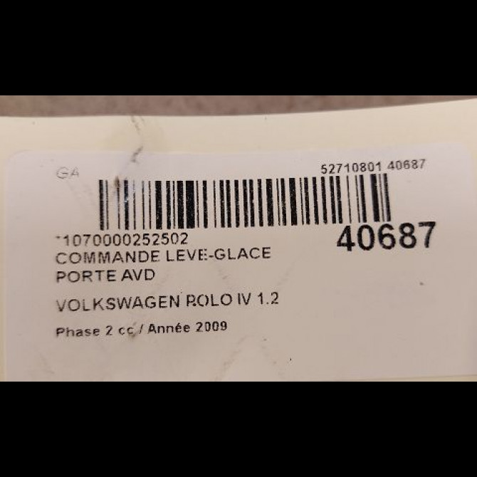 Commande lève-glace porte avant droite occasion VOLKSWAGEN POLO IV Phase 2 05-2005->09-2009 1.2 60ch 3