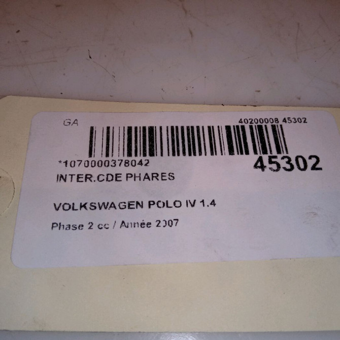 Interrupteur commande de phares occasion VOLKSWAGEN POLO IV Phase 2 05-2005->09-2009 1.4 TDI 70ch 4