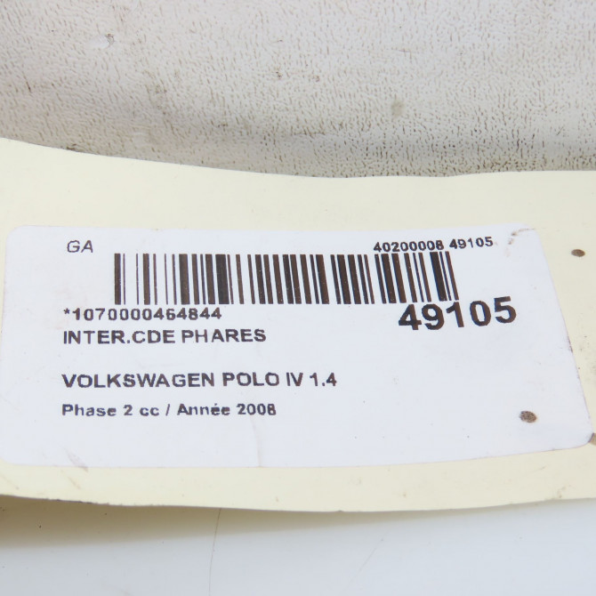 Interrupteur commande de phares occasion VOLKSWAGEN POLO IV Phase 2 05-2005->09-2009 1.4 TDI 80ch 3