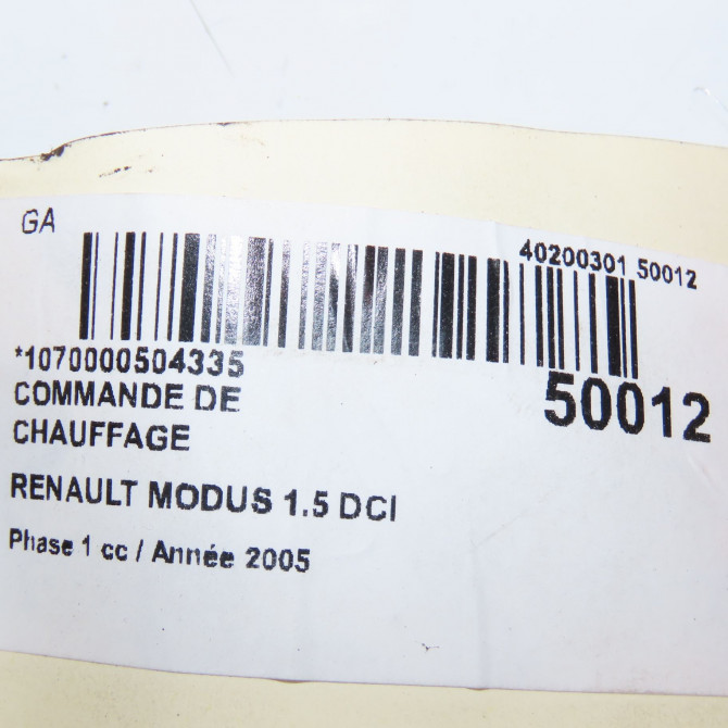 Commande de chauffage occasion RENAULT MODUS Phase 1 09-2004->12-2007 1.5 DCI 65ch 4