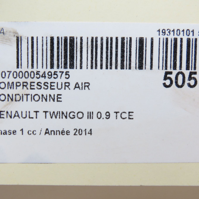 Compresseur air conditionne occasion RENAULT TWINGO III Phase 1 06-2014->... 0.9 TCE 12v 90ch 926002090R 6