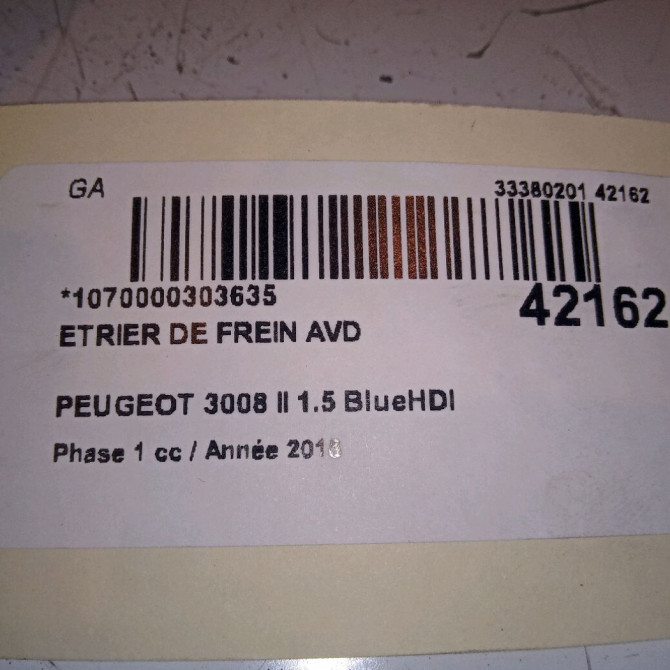 Etrier de frein avant droit occasion PEUGEOT 3008 II Phase 1 04-1995->04-1999 1.5 BlueHDI 130ch 1623162180 4