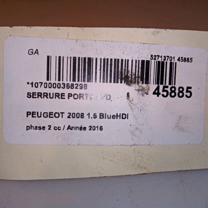 Serrure porte avd occasion PEUGEOT 2008 Phase 1 04-1995->04-1999 1.6 BlueHDI 120ch 9812500780 4