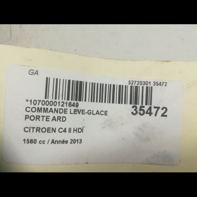 Commande leve-glace porte arrière droite occasion CITROEN C4 II Phase 1 10-2010->01-2015 1.6 HDI 90ch 6490JZ 3