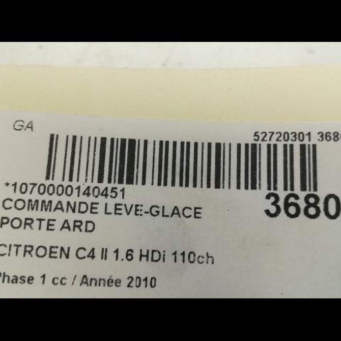 Commande leve-glace porte arrière droite occasion CITROEN C4 II Phase 1 10-2010->01-2015 1.6 HDi 110ch 6490JZ 3