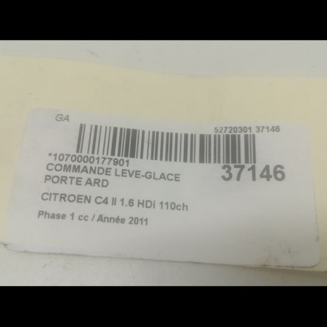 Commande leve-glace porte arrière droite occasion CITROEN C4 II Phase 1 10-2010->01-2015 1.6 HDi 110ch 6490JZ 3
