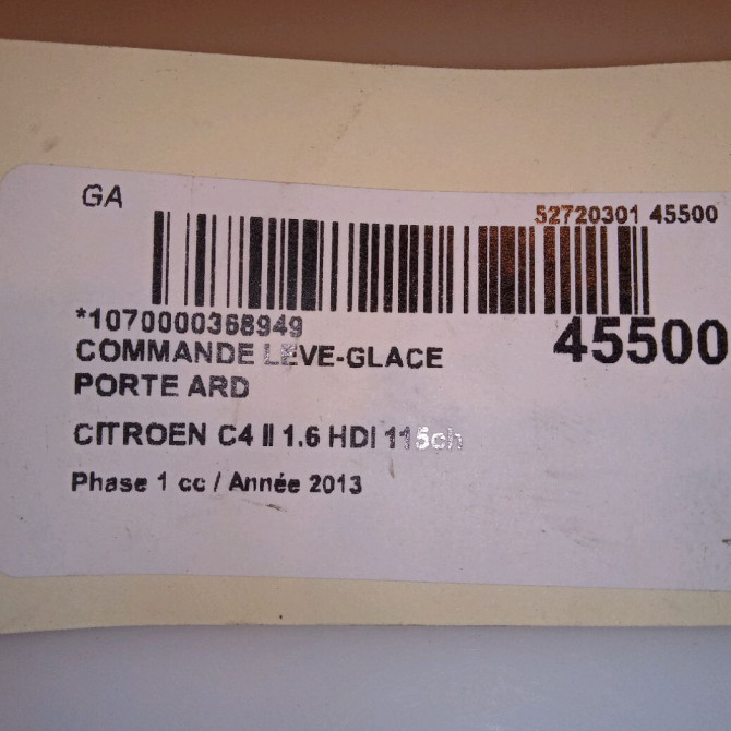 Commande leve-glace porte arrière droite occasion CITROEN C4 II Phase 1 10-2010->01-2015 1.6 HDI 115ch 6490JZ 5
