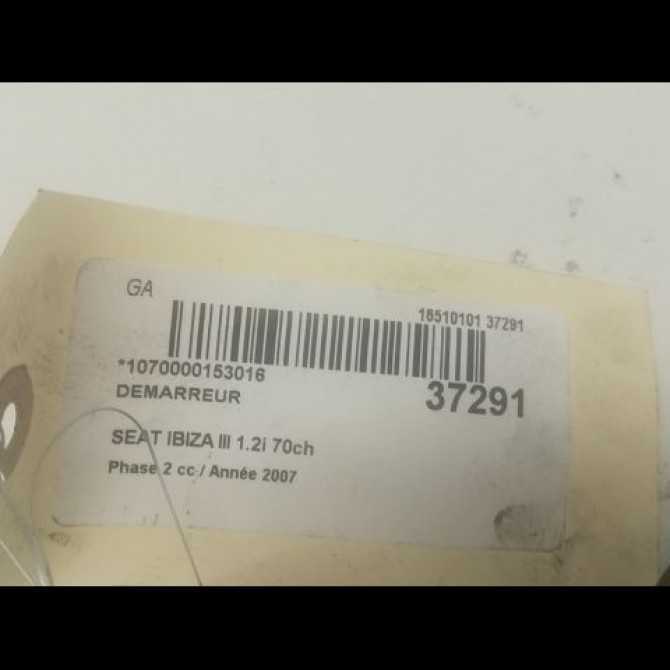 Démarreur occasion SEAT IBIZA III Phase 2 03-2006->06-2009 1.2i 70ch 3