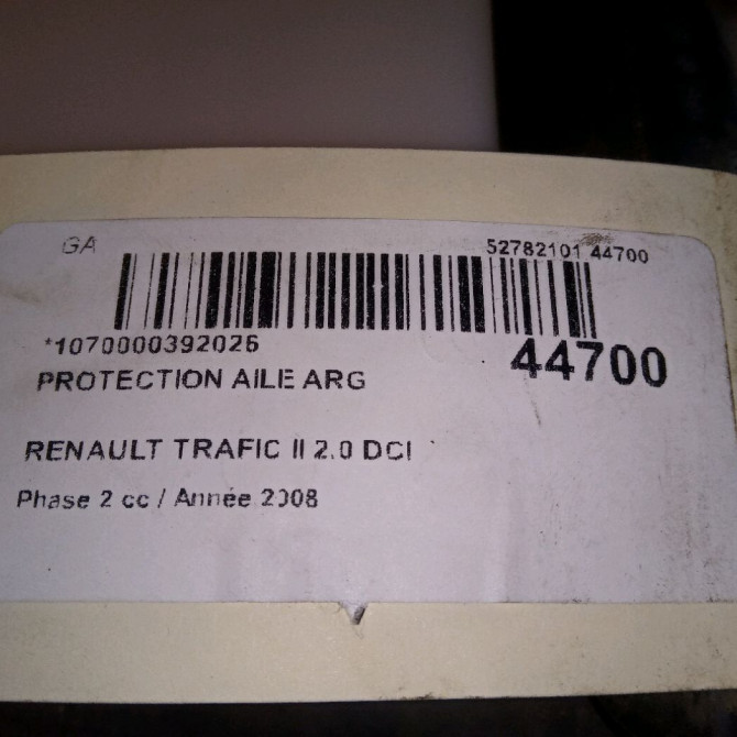 Protection aile arg occasion RENAULT TRAFIC II Phase 2 08-2006->... 2.0 DCI 90ch 5