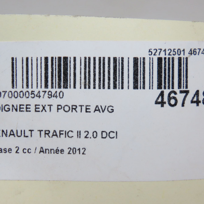 Poignee ext porte avg occasion RENAULT TRAFIC II Phase 2 08-2006->... 2.0 DCI 16v 115ch 825002366R 4