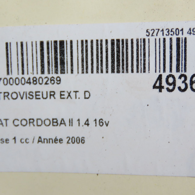Retroviseur exterieur manuel droit occasion SEAT CORDOBA II Phase 1 10-2002->05-2009 1.4 16v 100ch 6L0857538GRU 7