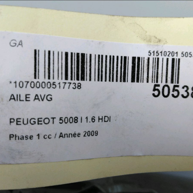 Aile avant gauche occasion PEUGEOT 5008 I Phase 1 11-2009->12-2013 1.6 HDI 110ch 7840Y7 7