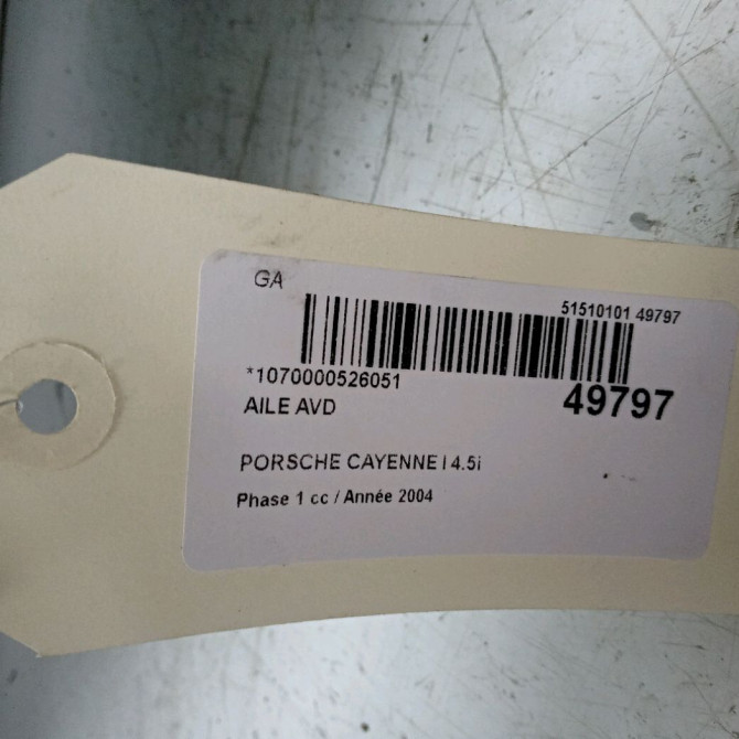 Aile avant droite occasion PORSCHE CAYENNE I Phase 1 11-2003->12-2006 4.5i 450ch 95550303201GRV 3