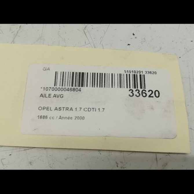 Aile avant gauche occasion OPEL ASTRA II Phase 1 04-1998->09-2004 1.7 16v DTI 75ch 93190357 2