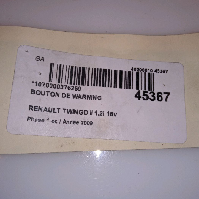 Bouton de warning occasion RENAULT TWINGO II Phase 1 06-2007->11-2011 1.2i 16v 75ch 252100991R 4
