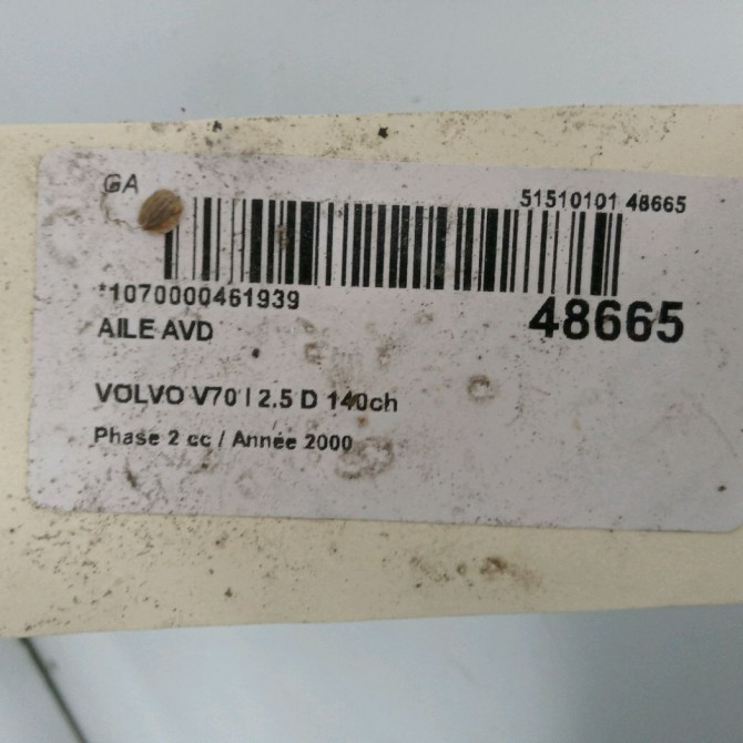 Aile avant droite occasion VOLVO V70 I Phase 2 02-2000->06-2004 2.5 D 140ch 9152680 4