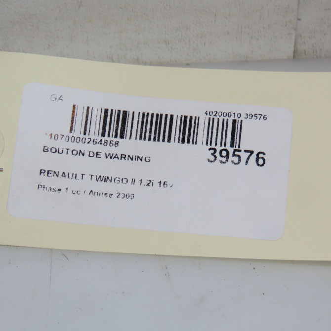 Bouton de warning occasion RENAULT TWINGO II Phase 1 06-2007->11-2011 1.2i 16v 75ch 252100991R 4