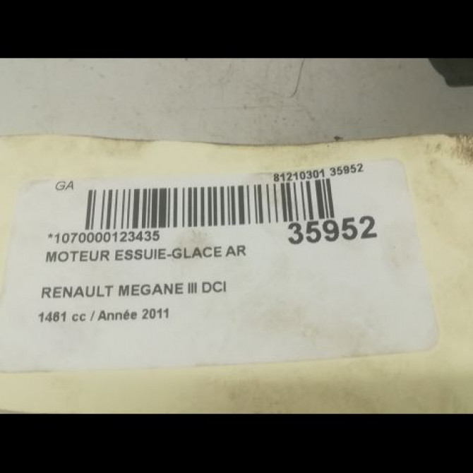 Moteur essuie-glace arrière occasion RENAULT MEGANE III MEGANE III Phase 1 BREAK 2009-06-01->2012-01-31 1.5 DCI 90ch 287100007R 3