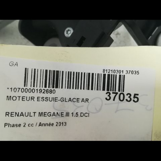 Moteur essuie-glace arrière occasion RENAULT MEGANE III Phase 2 01-2012->06-2014 1.5 DCI 90ch 287100007R 3