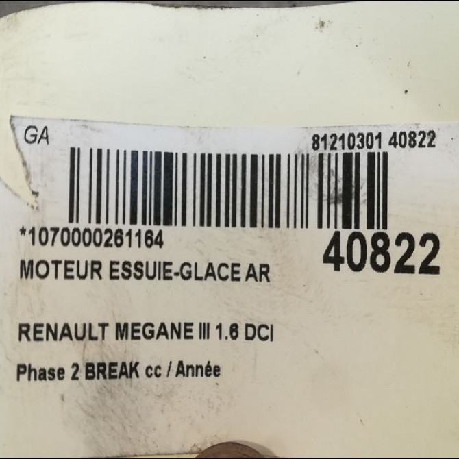 Moteur essuie-glace arrière occasion RENAULT MEGANE III Phase 2 BREAK 01-2012->06-2014 1.6 DCI 130ch 287100007R 3