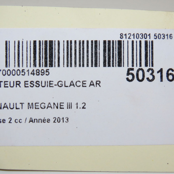 Moteur essuie-glace arrière occasion RENAULT MEGANE III Phase 2 01-2012->06-2014 1.2 TCE 115ch 287100007R 7