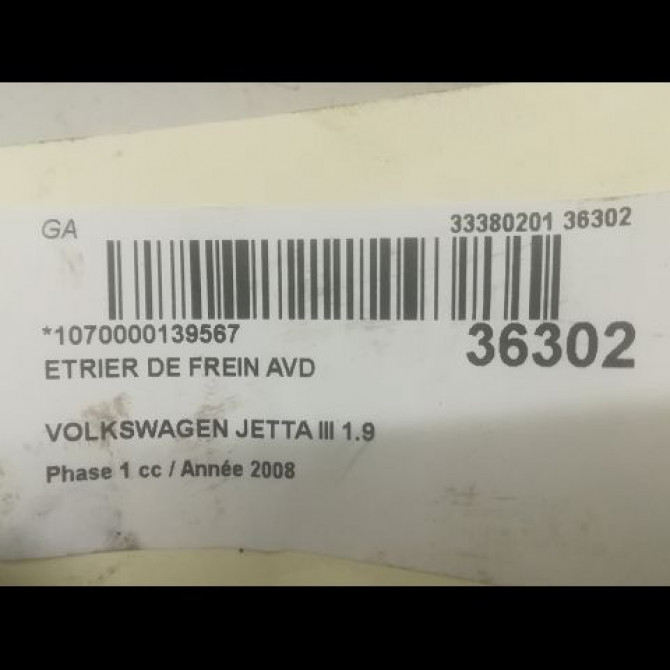 Etrier de frein avant droit occasion VOLKSWAGEN JETTA III Phase 1 09-2005->12-2010 1.9 TDI 105ch 1K0615124D 3