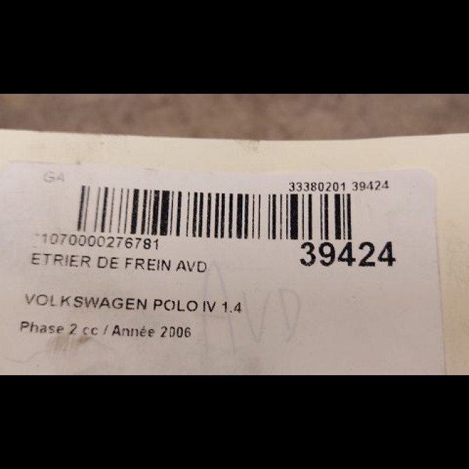 Etrier de frein avant droit occasion VOLKSWAGEN POLO IV Phase 2 05-2005->09-2009 1.4 TDI 70ch 1K0615124D 3